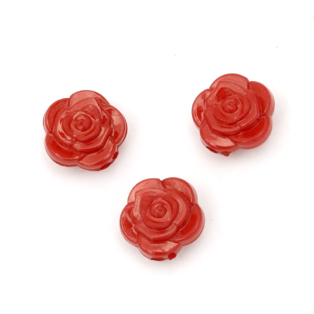 Solid Plastic Rose Bead for DIY Jewelry and Home Decor, 16x11 mm, Hole: 2 mm, Red -50 grams ~ 70 pieces
