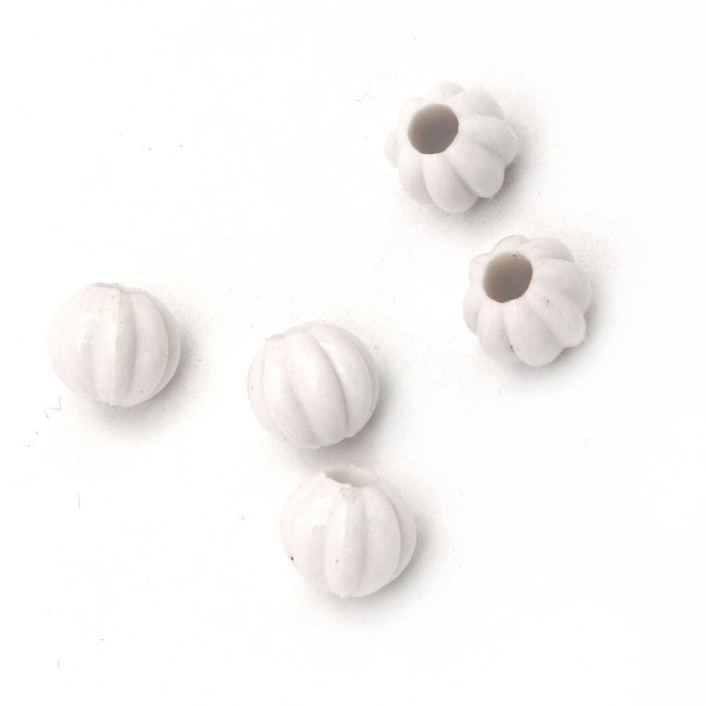 Acrylic round solid bead for jewelry making, orange ball 10x10 mm hole 4 mm white - 50 grams ~ 90 pieces