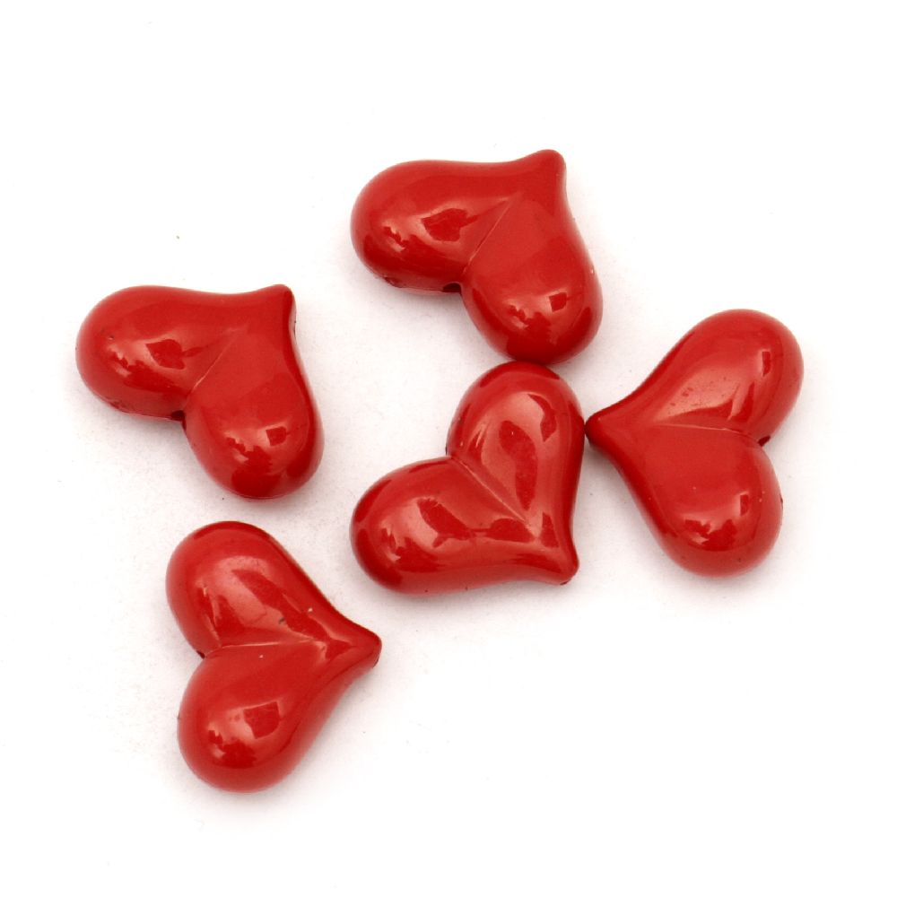 Acrylic heart solid bead for jewelry making 23x17x9 mm hole 1.5 mm red - 50 grams ~ 24 pieces