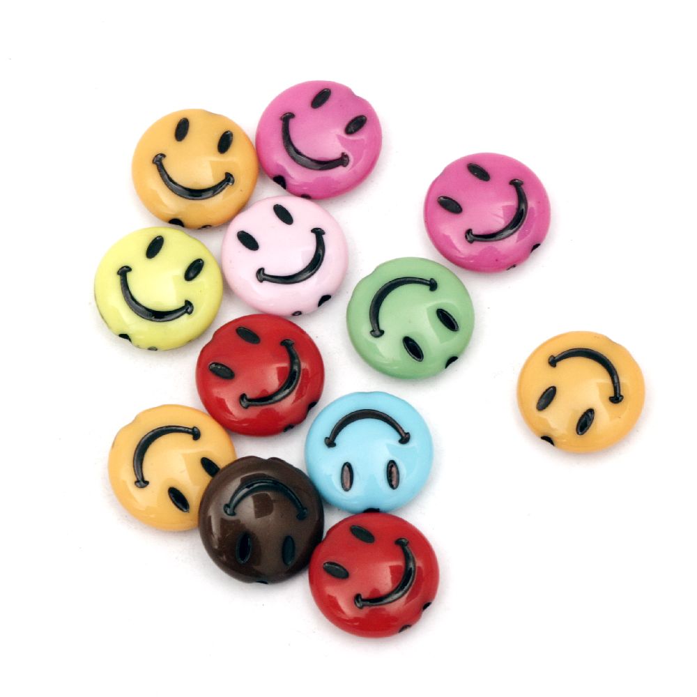Solid coin bead with smile 13.5x5 mm hole 1 mm mix - 50 grams ~ 85 pieces