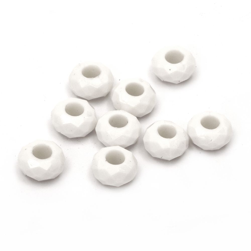Margele solida saiba abacos 14x7,5 mm gaură 5 mm alb -50 grame ~ 65 bucăți