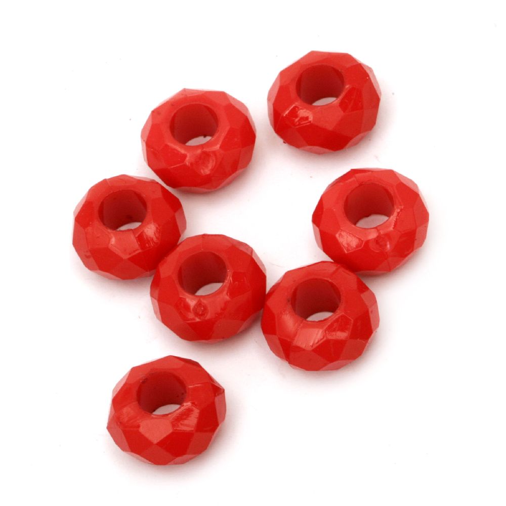 Acrylic washer solid bead for jewelry making, abacus 14x7.5 mm hole 5 mm red - 50 grams ~ 65 pieces