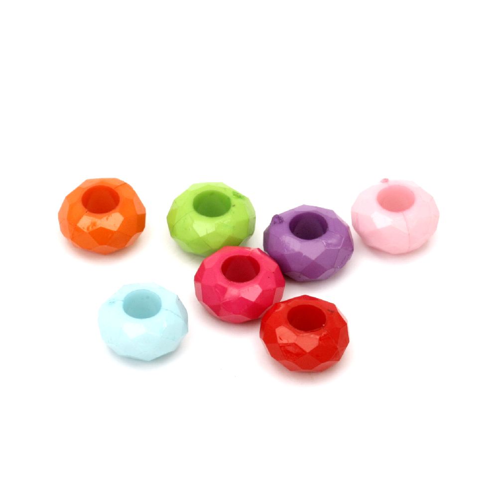 Solid Plastic Faceted Bead / Abacus, 14x7.5 mm, Hole: 5 mm, MIX -50 grams ~ 65 pieces