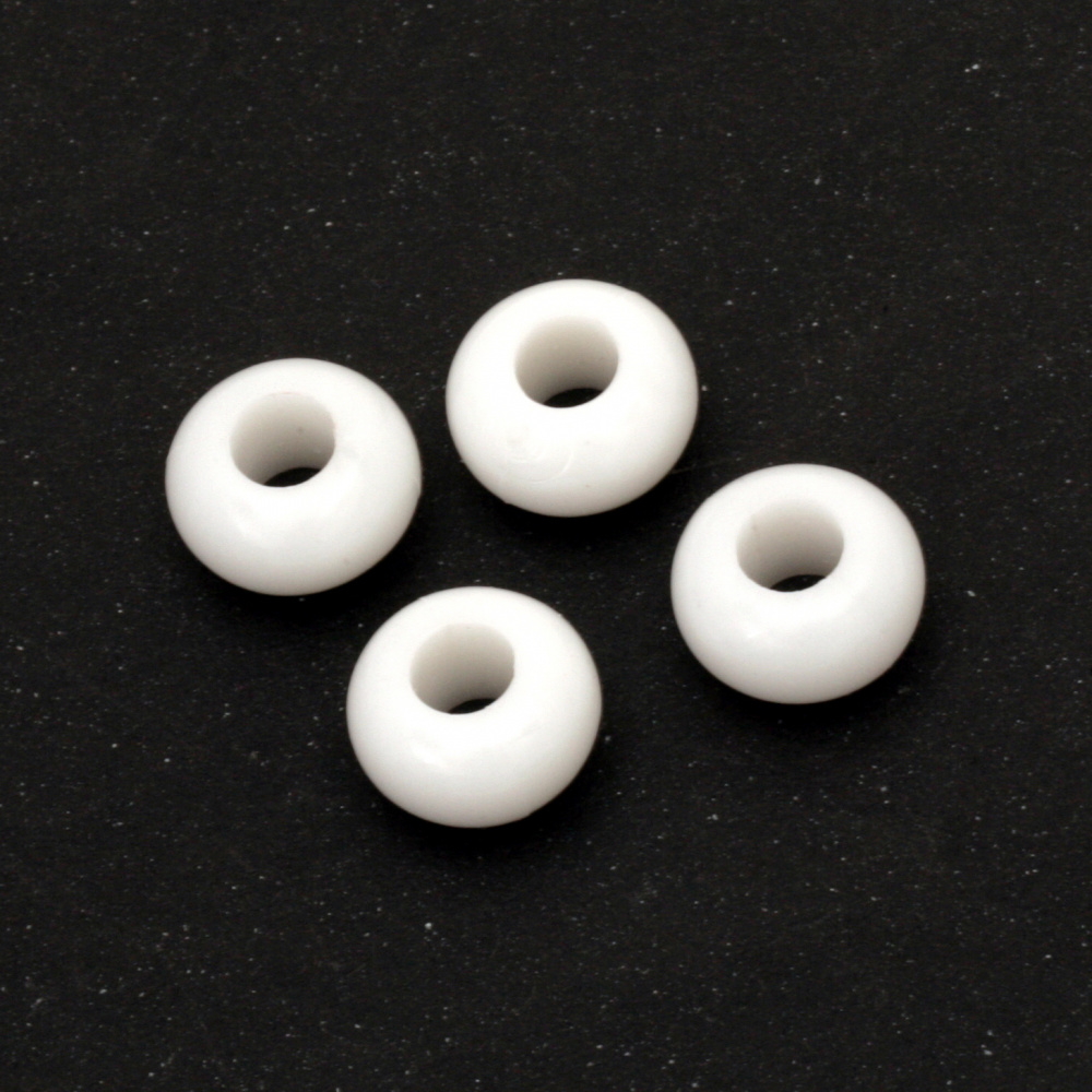 Solid Acrylic Washer Bead, 14x7.5 mm, Hole: 5 mm, White -50 grams ~ 65 pieces
