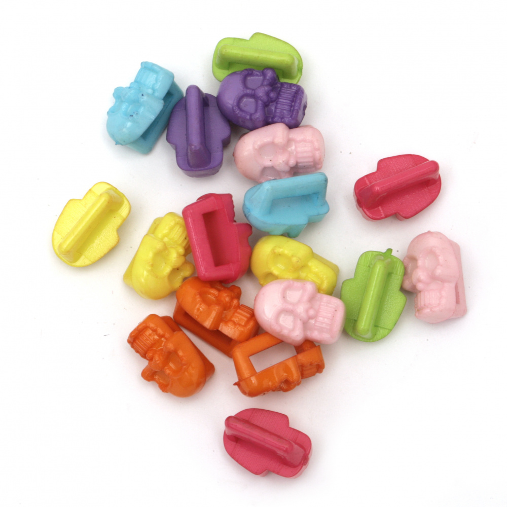 Solid Plastic Skull Bead, 15x11x10 mm, Hole: 8 mm, MIX -50 grams ~ 85 pieces