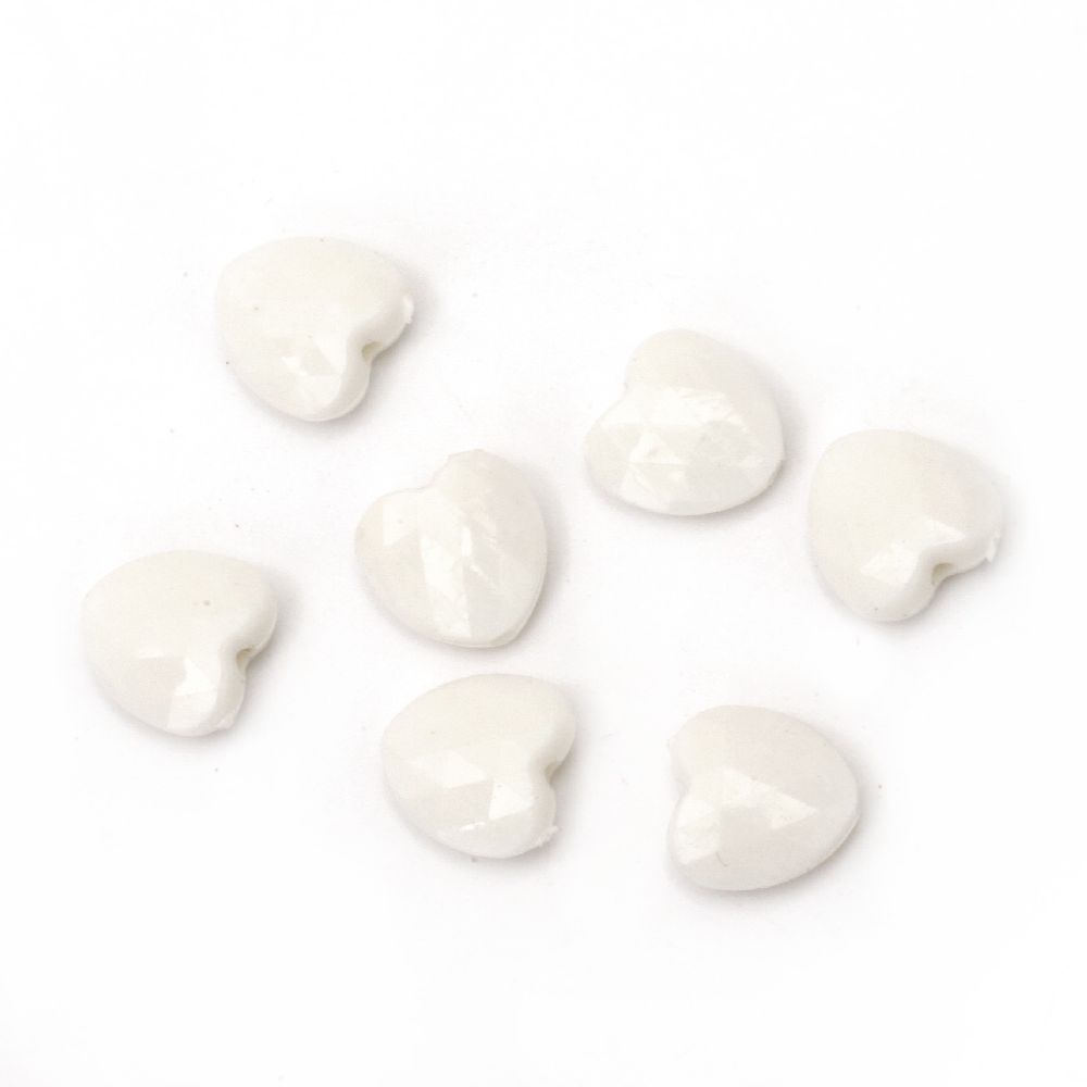 Acrylic heart solid bead for jewelry making 12x12x5.5 mm hole 1 mm white - 50 grams ~ 130 pieces