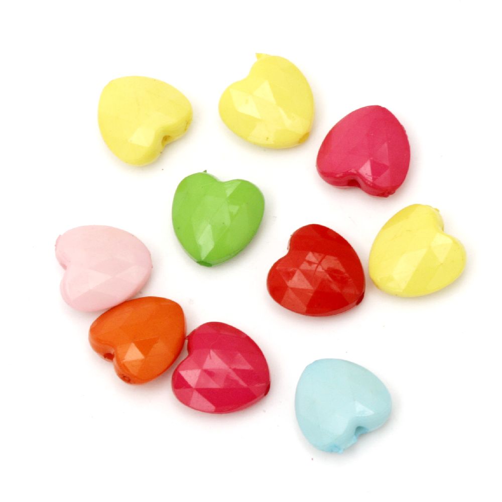 Acrylic heart solid bead for jewelry making 12x12x5.5 mm hole 1 mm mix - 50 grams ~ 130 pieces