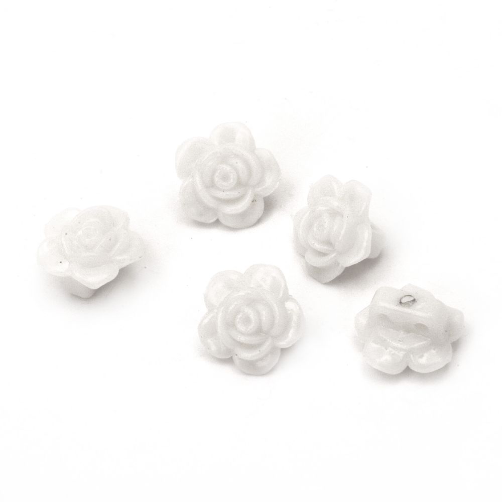 Plastic solid rose button for sewing 14x9 mm two holes x 1.5 mm white - 50 grams ~ 85 pieces