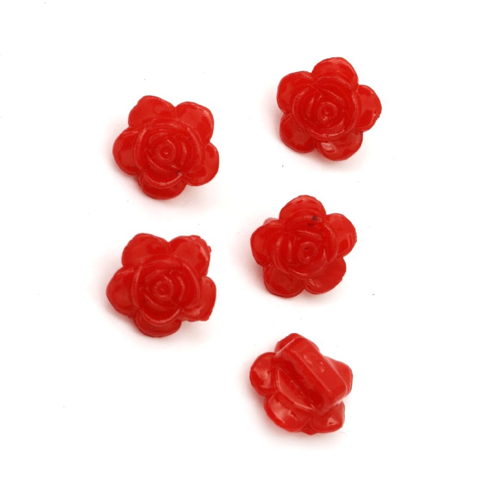Plastic solid rose button for sewing 14x9 mm two holes x 1.5 mm red - 50 grams ~ 85 pieces