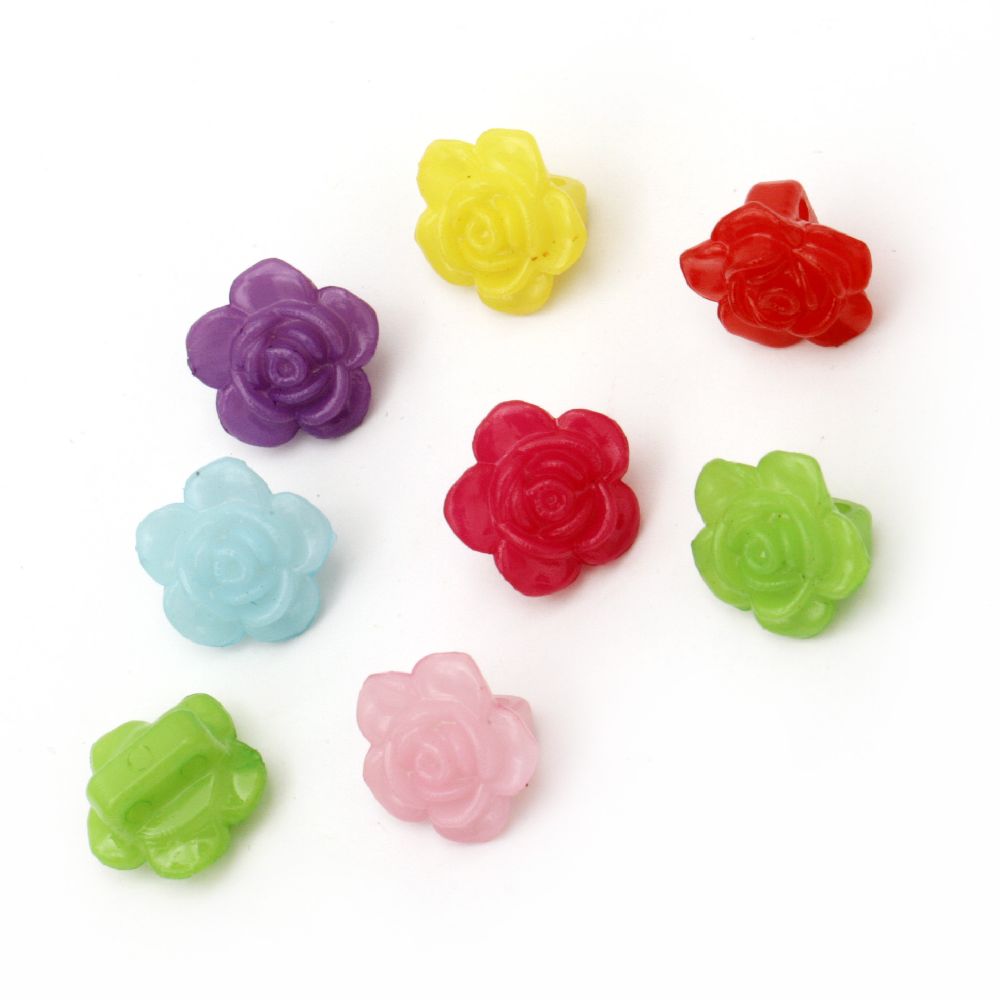 Plastic solid rose button for sewing 14x9 mm two holes x 1.5 mm mix - 50 grams ~ 85 piecess