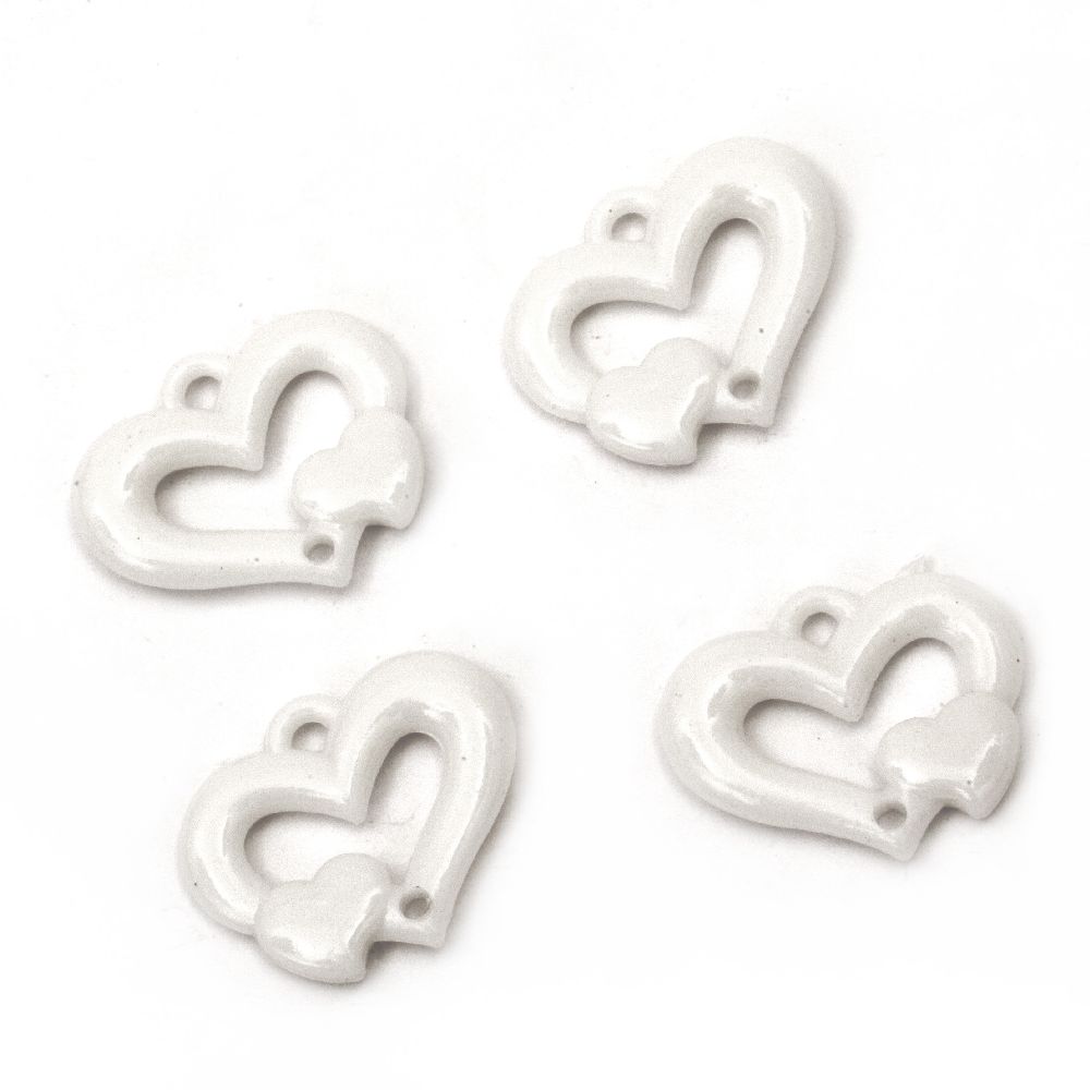 Acrylic heart pendant solid for jewelry making 25x20x4 mm two holes x 2 mm white - 50 grams ~ 52 pieces