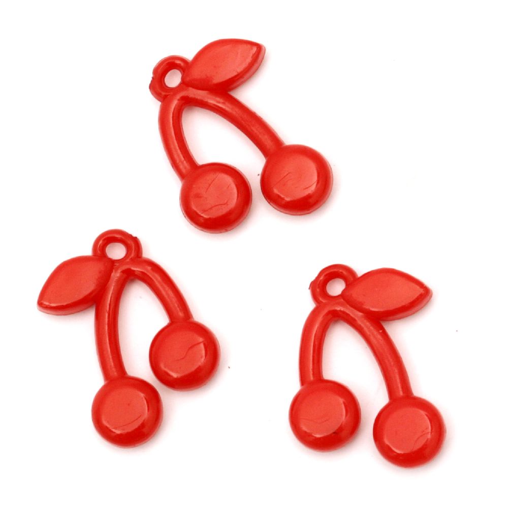 Acrylic cherries pendant solid for jewelry making 28.5x19x5 mm hole 2.5 mm red - 50 grams ~ 36 pieces
