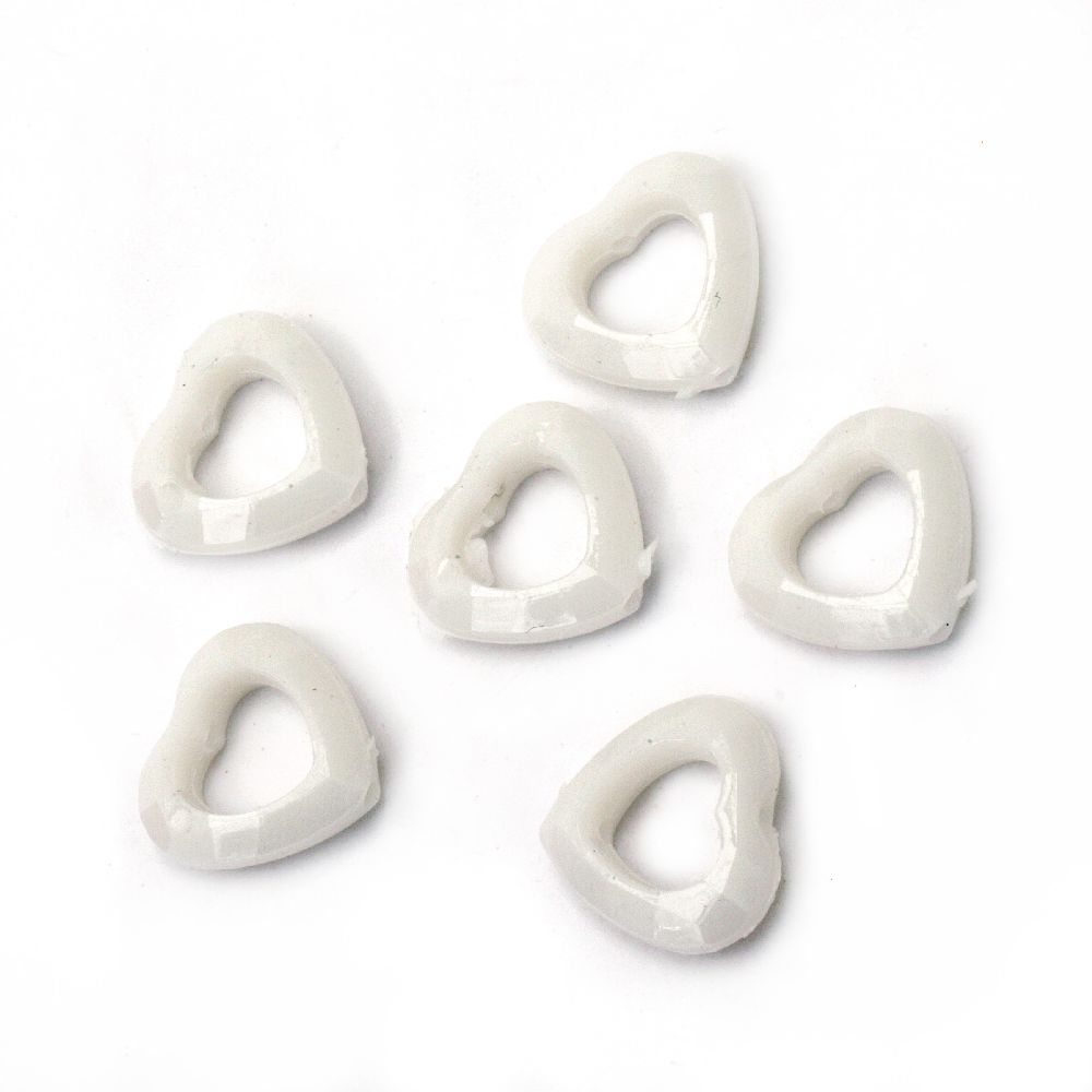 Acrylic heart pendant solid for jewelry making 18x19x6.5 mm hole 1 mm white - 50 grams ~ 60 pieces