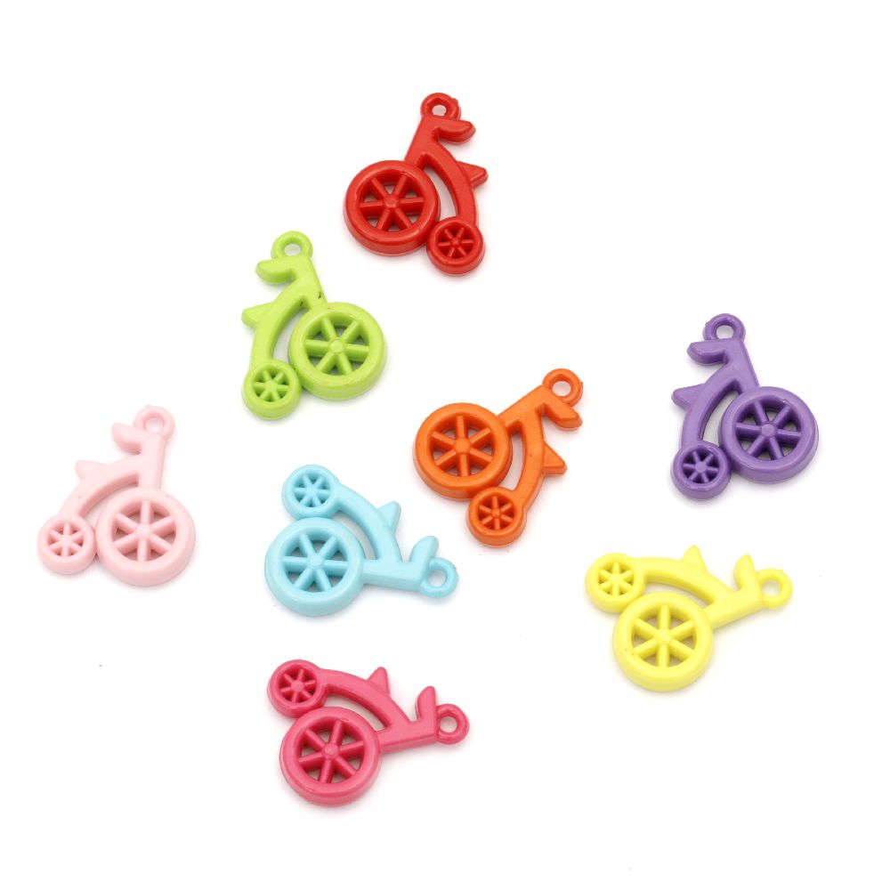 Acrylic bicycle pendant solid for jewelry making  31x25x6 mm hole 2.5 mm mix - 50 grams ~ 25 pieces