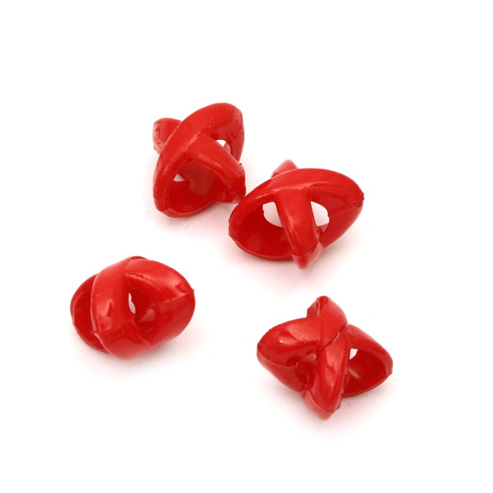 Acrylic figurine solid bead for jewelry making 13x12x11 mm hole 8 mm red - 50 grams ~ 110 pieces
