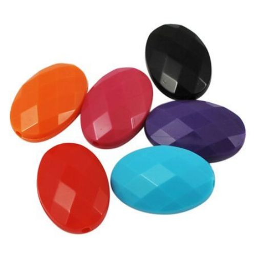 Colorful Faceted Oval Plastic Bead, 13x19x6.5 mm, Hole: 1.5 mm, MIX-50 g ~ 52 pieces