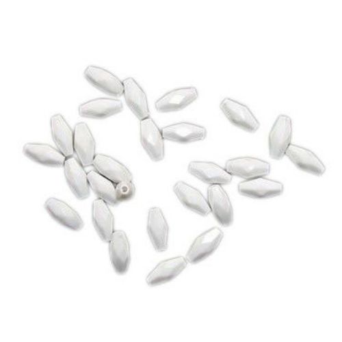 Faceted Oval Plastic Bead, 12x6 mm, Hole: 1 mm, White -50 grams ~ 300 pieces