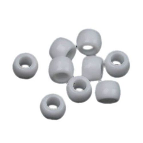 Solid Plastic Cylinder Bead, 8x6 mm, Hole: 4 mm, White - 50 grams ~ 250 pieces