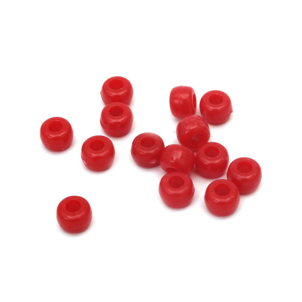Dense cylinder bead, 7x10 mm, hole 6 mm red - 20 grams ~ 70 pieces