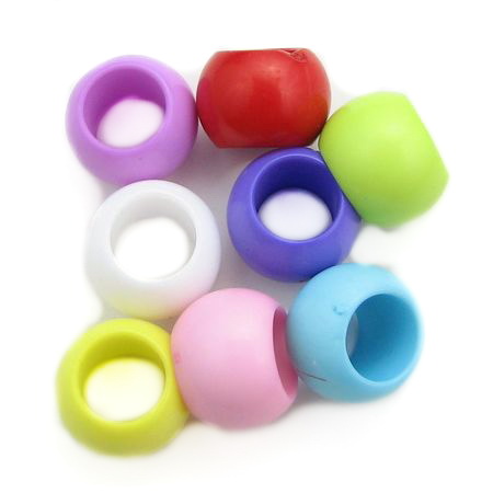 Solid Round Plastic Bead, 10x14 mm, Hole: 8 mm, MIX - 50 grams