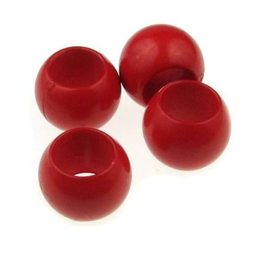 Acrylic cylinder solid bead for jewelry making 13x18 mm hole 11 mm red - 50 grams