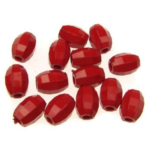 Acrylic cylinder solid bead for jewelry making, polyhedron 10x7 mm hole 2.5 mm red - 50 grams ~ 170 pieces