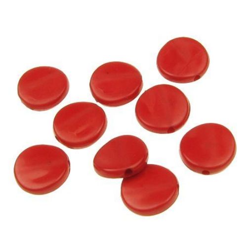 Acrylic coin solid bead for jewelry making 10x2.5 mm hole 1 mm red - 50 grams ~ 275 pieces