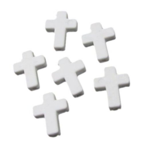 Acrylic cross solid bead for jewelry making  16x12x4 mm hole 1 mm white - 50 grams ~ 120 pieces