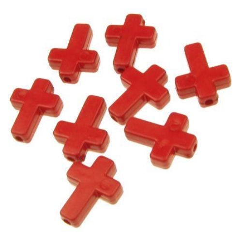 Acrylic cross solid bead for jewelry making 16x12x4 mm hole 1 mm red - 50 grams ~ 120 pieces