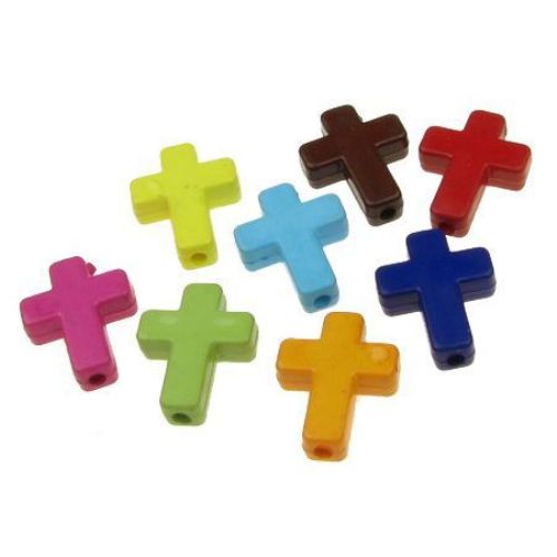 Solid Acrylic Cross Bead, 16x12x4 mm, Hole: 1 mm, MIX -50 grams ~ 120 pieces