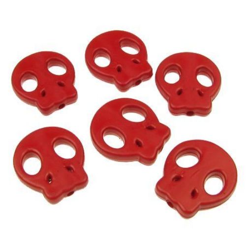 Acrylic skull solid bead for jewelry making  22x20x4 mm hole 2.5 mm red - 50 grams