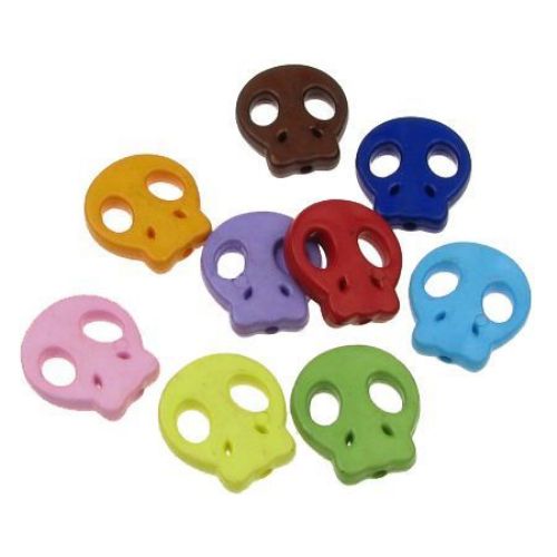 Acrylic skull solid bead for jewelry making  22x20x4 mm hole 2.5 mm colored - 50 grams