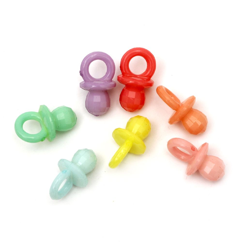 Solid Plastic Faceted Pacifier Pendant, 21x12 mm, MIX -50 grams