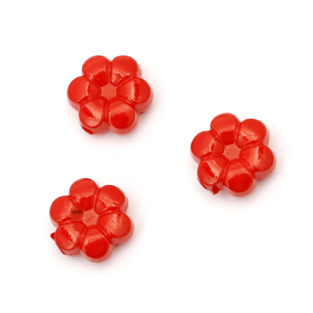 Dense flower-shaped bead, 10x4 mm, hole size 1.5 mm, red color, 50 grams, approximately 150 pieces