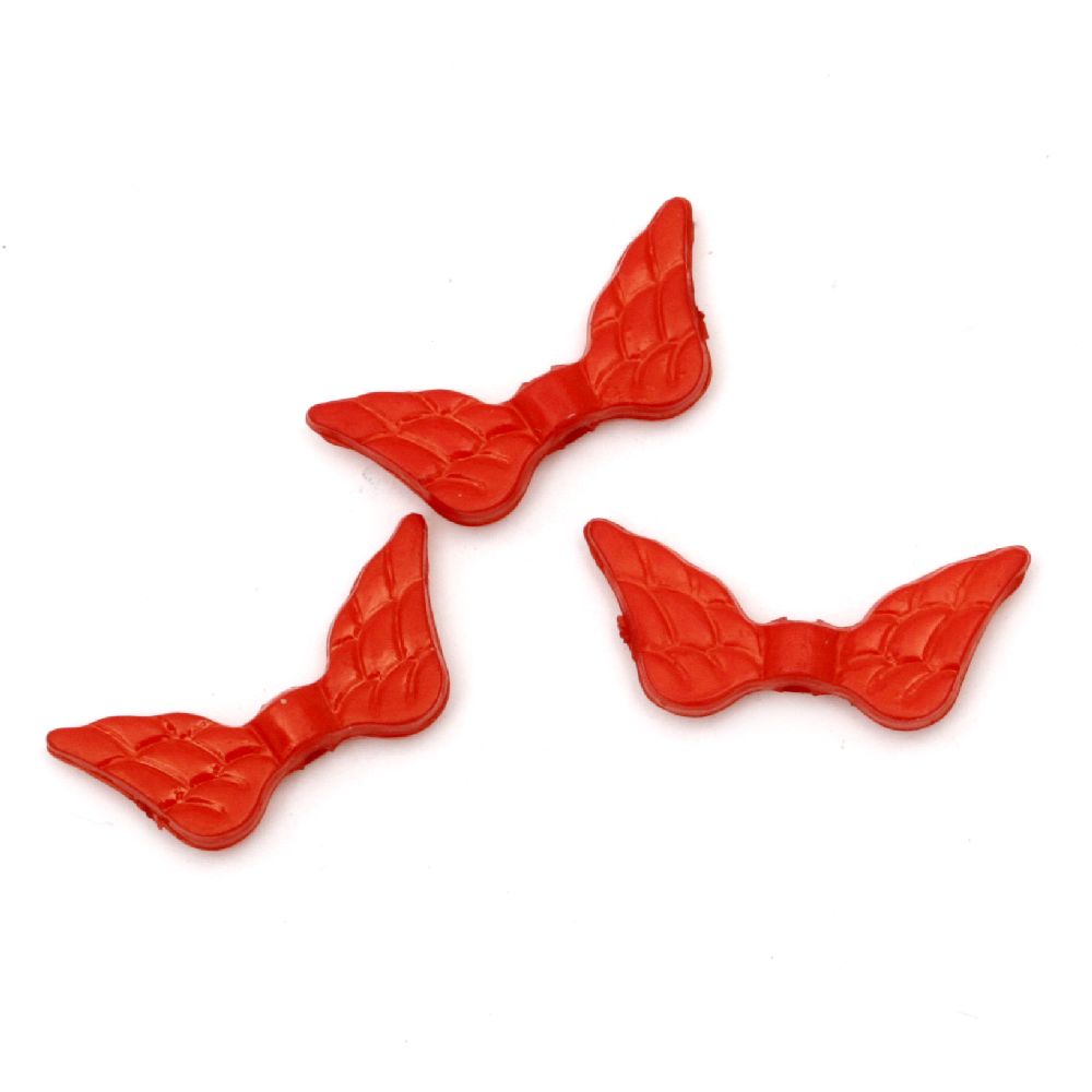 Solid Acrylic Bead / Wings,  20x9x3.5 mm, Hole: 1 mm, Red -50 grams ~ 230 pieces