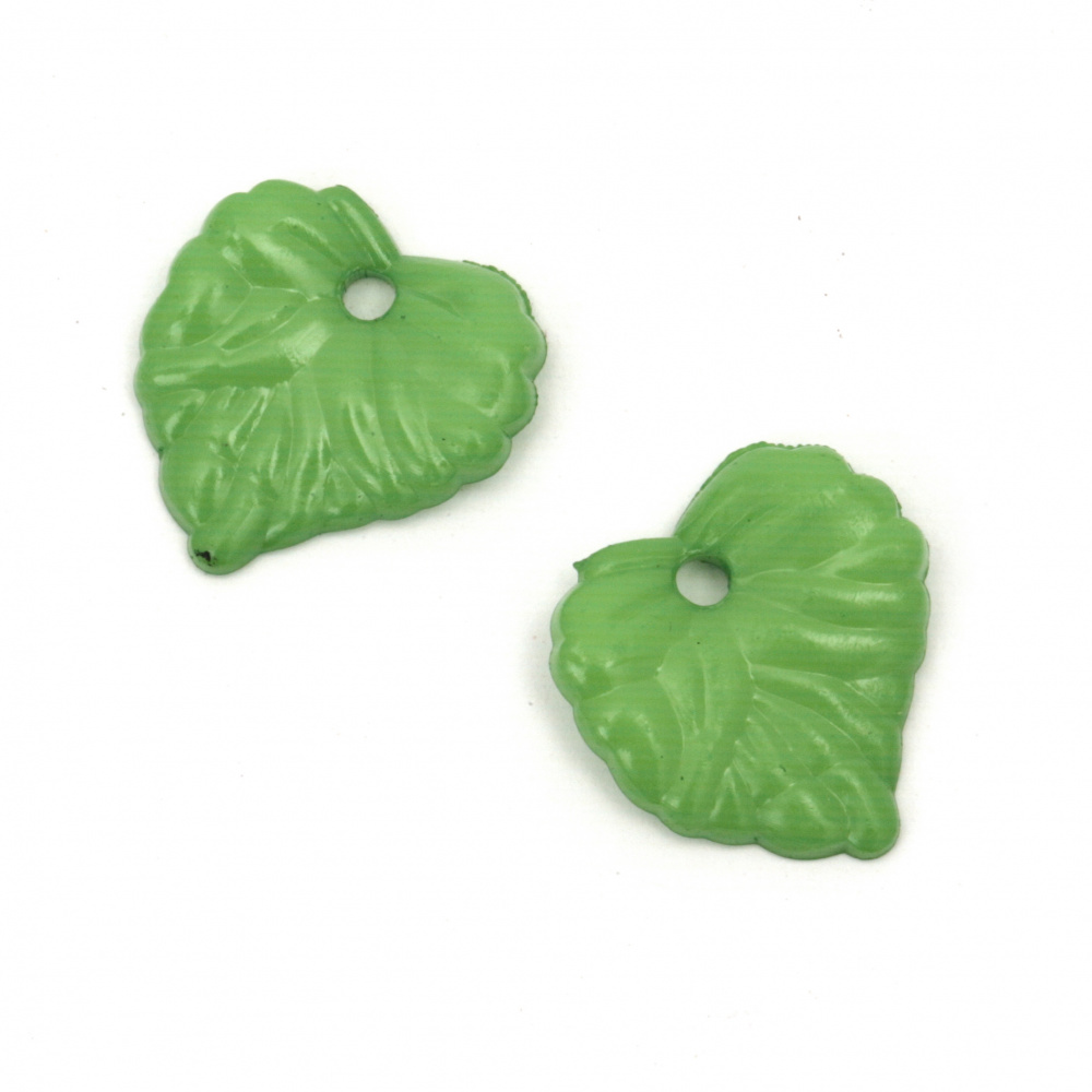 Dense Leaf Pendant, 15x16x2 mm, Hole 2 mm, Green - 20 grams ~ 59 pieces