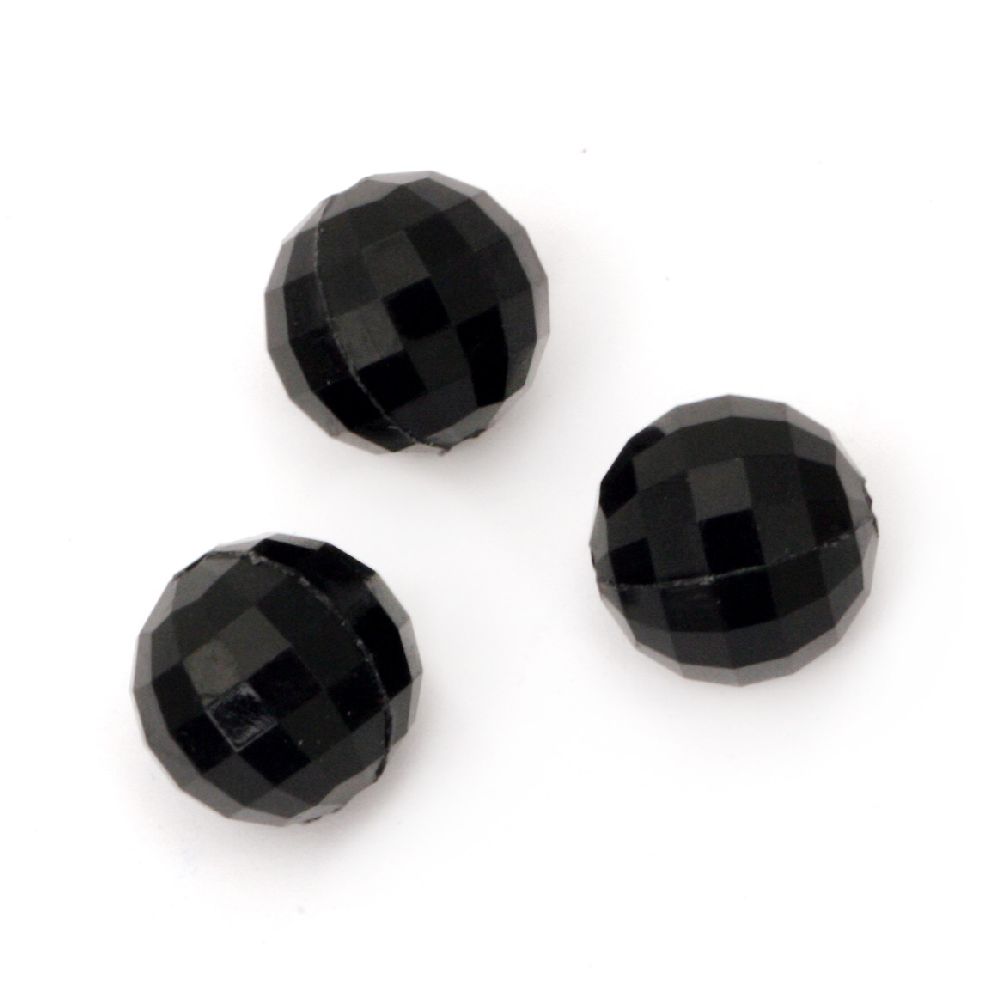 Plastic Faceted Ball, Crystal Imitation, 10 mm, Hole: 2 mm, Black -50 grams ~ 80 pieces