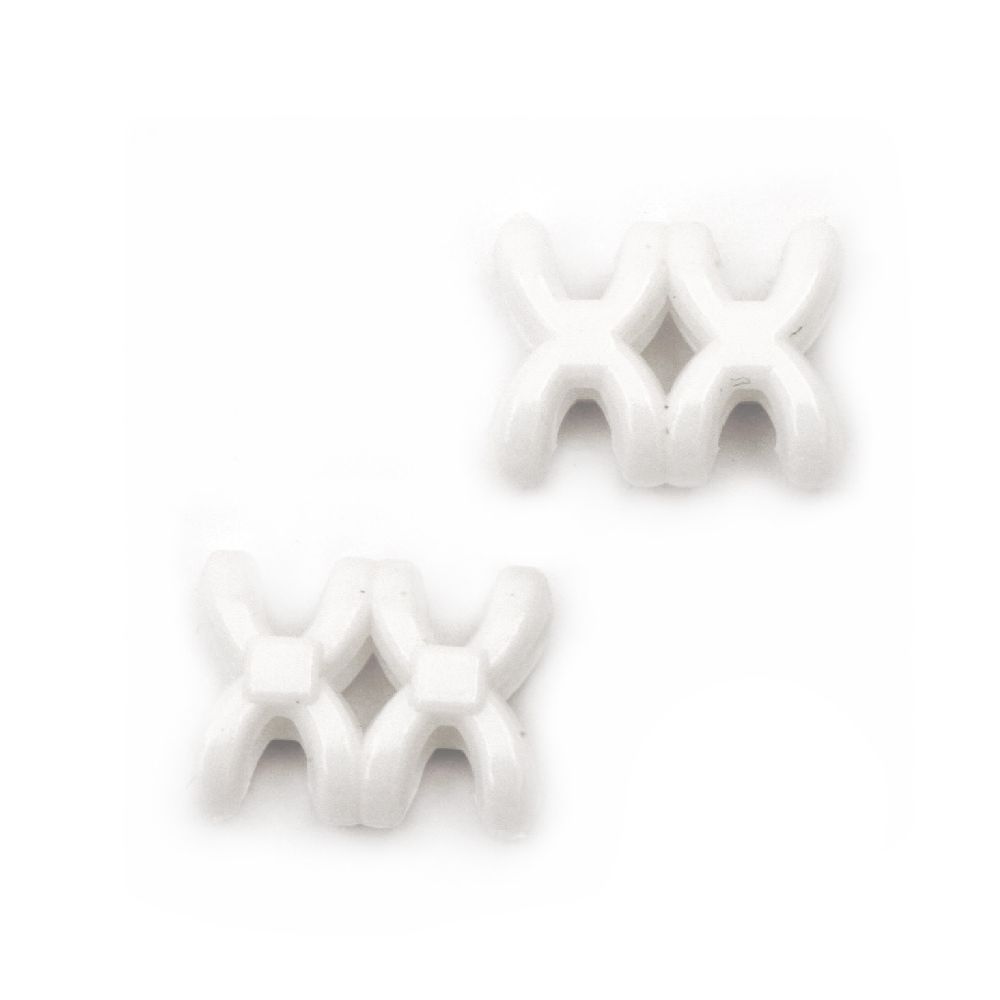 Solid Plastic Bead / Abstract Figurine, 16x12x7 mm, Two Holes: 4x8 mm, White -50 grams ~ 90 pieces
