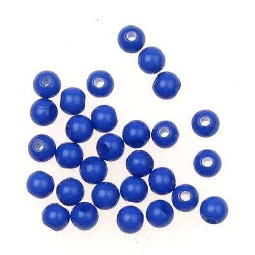 Tiny Solid Plastic Ball, 4 mm, Hole: 1 mm, Blue -50 grams ~ 1450 pieces