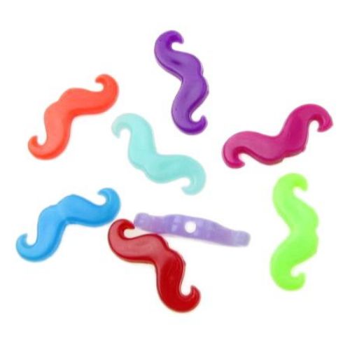 Neon Plastic Bead / Mustache 20x5 mm, Hole: 2 mm, MIX -50 grams