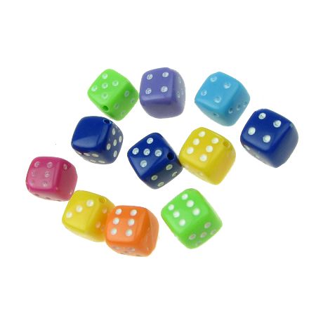 Dice Bead 8x8 mm hole 1 mm mix with white - 50 grams ~ 102 pieces