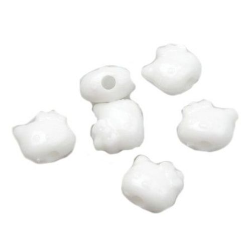 "Hello Kitty" Solid Plastic Bead, 12x8 mm, Hole: 3 mm, White -50 grams