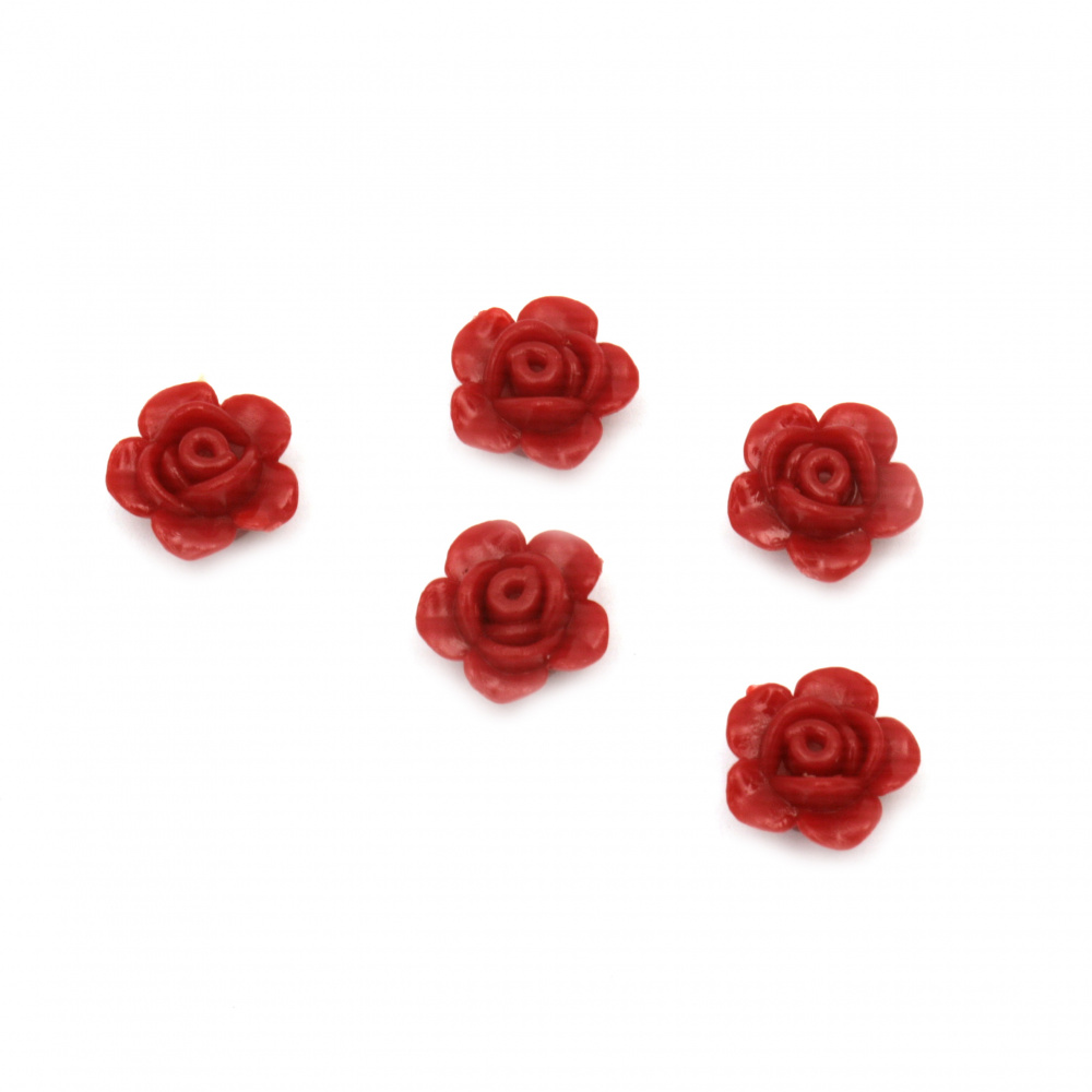Мънисто плътно роза 13x7.5 мм дупка 1.5 мм цвят червен -50 грама ~ 115 броя