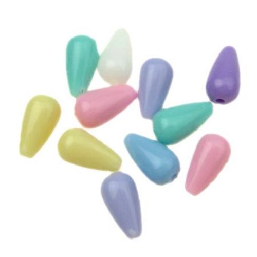 Dense Plastic Drop Bead, 12x7 mm, Hole: 2 mm, MIX - Pastel Tones -50 grams
