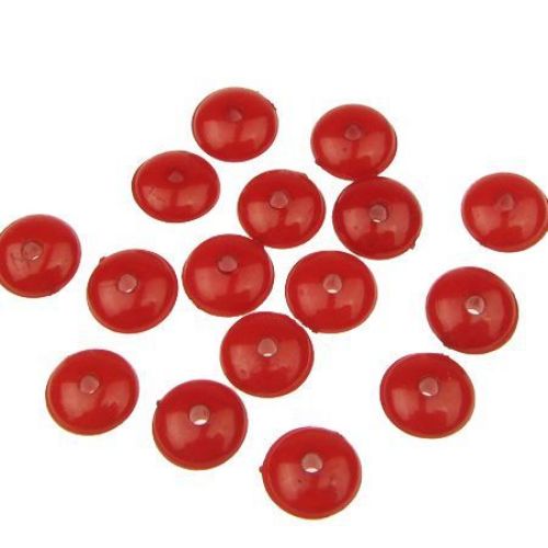 Solid Color Acrylic Beads Flat Round 8x3.5 mm hole 1 mm red -50 grams ± 390 pieces