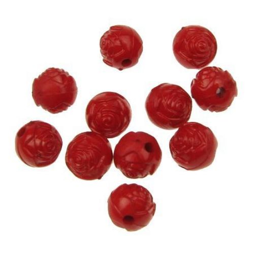 Dense Round Rose Bead, 8 mm, Hole 1 mm, Red - 50 grams ~ 180 pieces