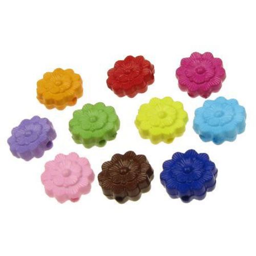 Colorful Embossed Flower Bead for DIY and CRAFT, 12x5 mm, Hole: 1 mm, MIX-50 grams ~ 130 pieces