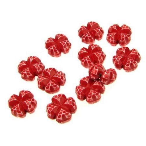 Clover acrylic bead dense 12x6 mm hole 1 mm painted red  -50 grams ~ 114 pieces
