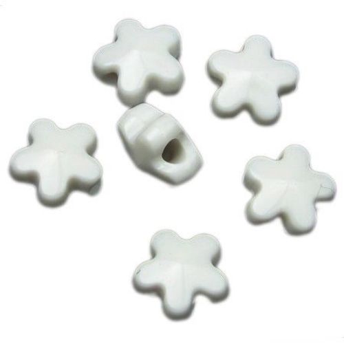 Dense Acrylic Flower Bead, 12x8 mm, Hole: 3 mm, White -50 grams ~ 95 pieces