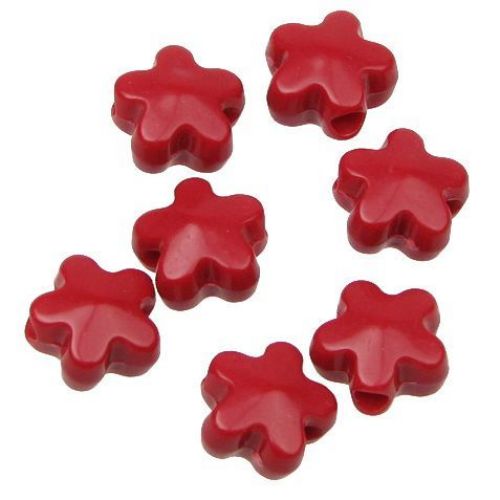 Solid Acrylic Flower Bead, 12x8 mm, Hole: 3 mm, Red -50 grams ~ 95 pieces